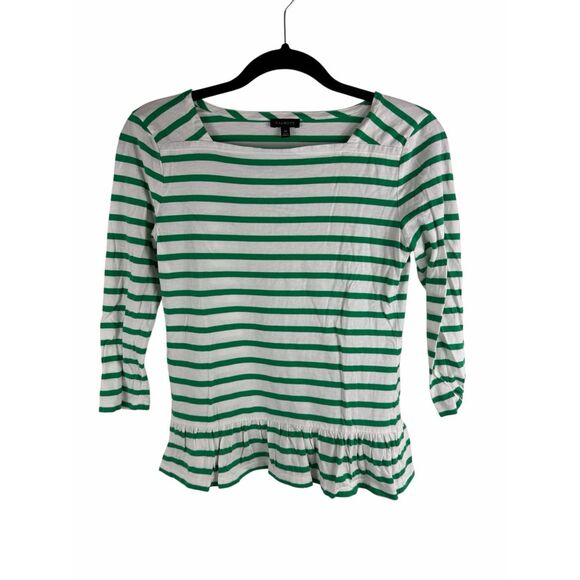 Talbots green striped, 3/4 sleeve, bottom ruffle t-shirt- size xs - Picture 1 of 4
